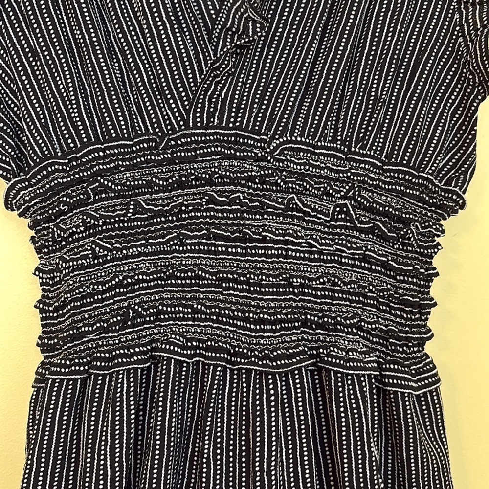 Max Studio | Ruffled Deep V-neck Wide Smocked Elastic Waist Wide Leg Jumpsuit M - Picture 5 of 9